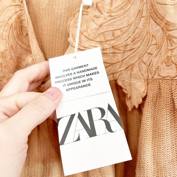 NWT Zara Womens Boho Vacation Embroidered Knit Tie Dye Maxi Dress Size S Beige - Picture 8 of 12
